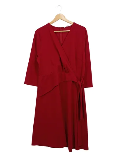 Grace Karin Damen Wickelkleid Rot 3/4-Arm Midikleid Gr. XL Elegant