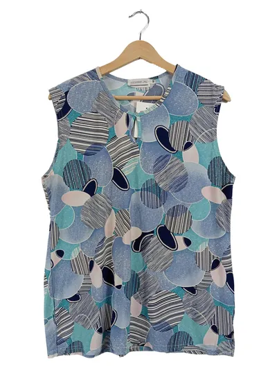 Exclusive Damen Top Bluse ärmellos Gr. M Blau Abstraktes Muster