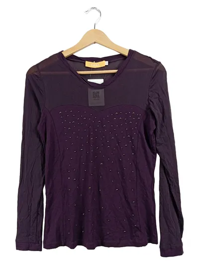 BiBA Langarmshirt Damen Gr. S Lila Strasssteine Mesh-Einsatz