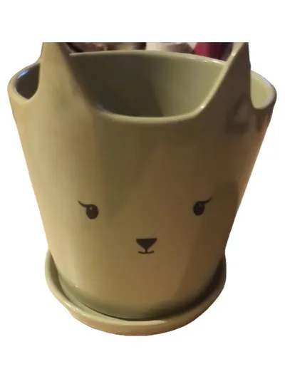 H&M Home Übertopf Katze Keramik Grün mit Untersetzer 17cm Deko