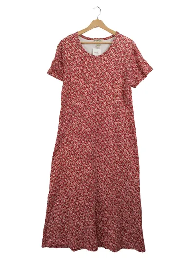 Eddie Bauer Damen Kleid Gr. L Rot Blumenmuster Kurzarm Maxi 100% Baumwolle