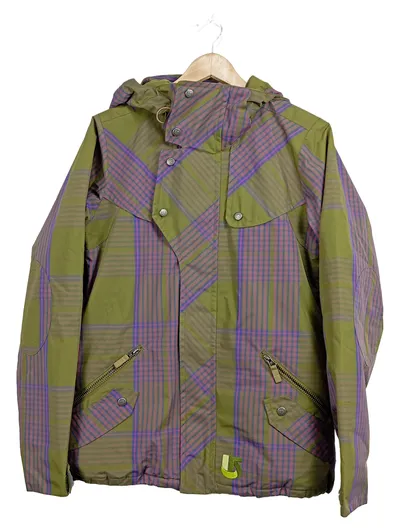 Burton Damen Skijacke Gr. M Karomuster Oliv Lila DryRide Snowboardjacke