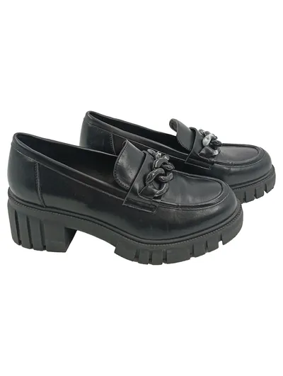 Catwalk Loafer Damen Slipper Schwarz Gr. 39 Kettendetail Blockabsatz