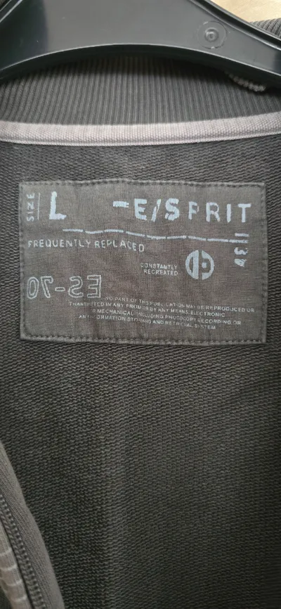 Esprit Herren Sweatjacke Gr. L Kariert Grau Reißverschluss Baumwolle