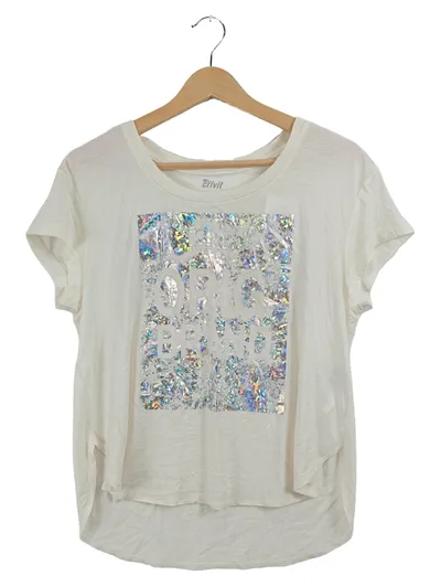 Crivit Damen T-Shirt Pailletten Print Weiß Gr. 36-38 S Casual