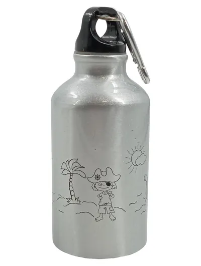 Kinder Aluminium Trinkflasche Piratenmotiv Silber 500ml mit Karabiner