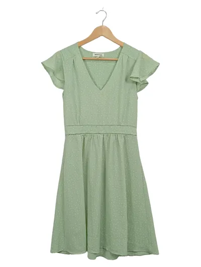 Monteau Los Angeles Damen Kleid Gr. M Mintgrün Polka Dot V-Ausschnitt