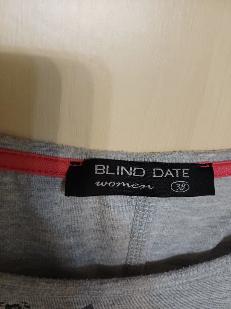 Blind Date Damen T-Shirt Grau Gr. 38 M Print Raffung Kurzarm Casual 3