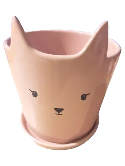 H&M Home Übertopf Katze Gesicht Keramik Rosa 14x17 cm Charmant