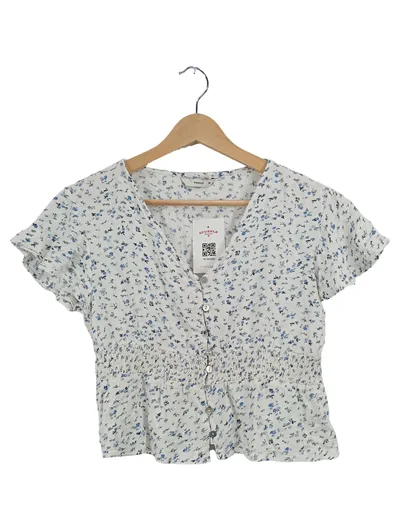 Pigalle Bluse Damen Kurzarm Blumenmuster Viskose Rüschen Knopfleiste Gr. 36 S