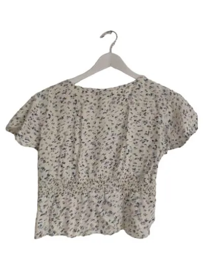 Pigalle Bluse Damen Kurzarm Blumenmuster Viskose Rüschen Knopfleiste Gr. 36 S
