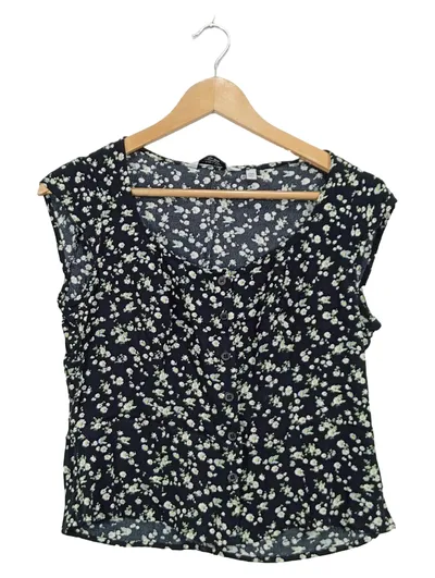 & Other Stories Bluse Damen Gr. 38 Blumenmuster Schwarz Viskose Feminin
