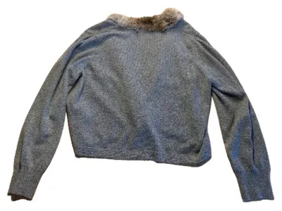 Betty Barclay Damen Strickjacke Gr. 46 Grau Kaschmir Fellbesatz Elegant