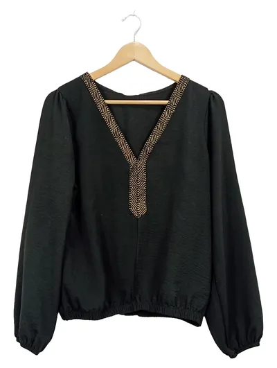 Cache Cache Damen Langarmshirt Schwarz Gr. M Elegant Gold Verzierung