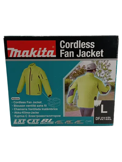 Makita DFJ212ZL Akku Lüfterjacke Herren Gr. L Gelb Polyester 18V