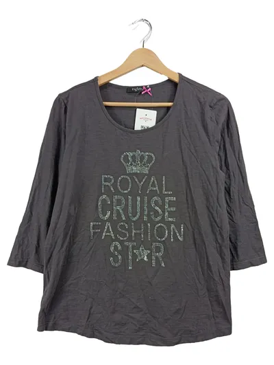 Via Appia Damen Shirt 3/4-Arm Aufdruck Grau Gr. 42 XL Baumwolle