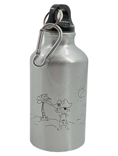 Trinkflasche Aluminium Pirat Seeklause 500ml Silber Karabiner Kinder