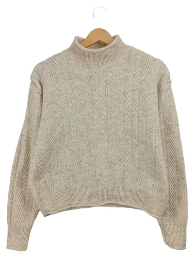 Pigalle Pullover Damen Rollkragen Cropped Fischgrätenmuster Beige Gr. 36 S