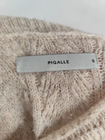 Pigalle Pullover Damen Rollkragen Cropped Fischgrätenmuster Beige Gr. 36 S