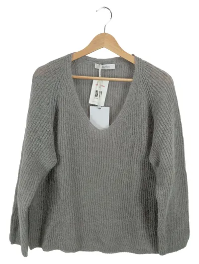 Max Mara Leisure Strickpullover Damen XL Grau Mohair V-Ausschnitt