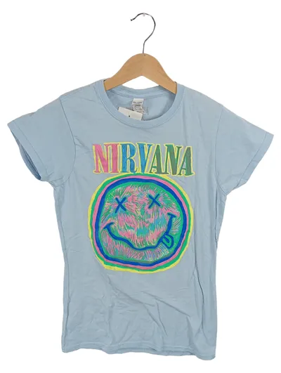 Nirvana Fanshirt Damen Gr. S Hellblau Smiley Grunge Band T-Shirt
