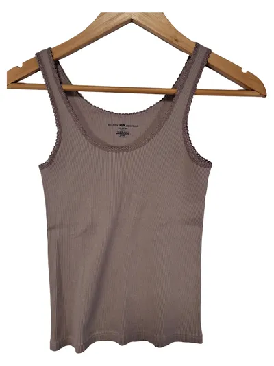 Brandy Melville Tanktop Damen Gr. S Beige Rippstrick Spitze Basic