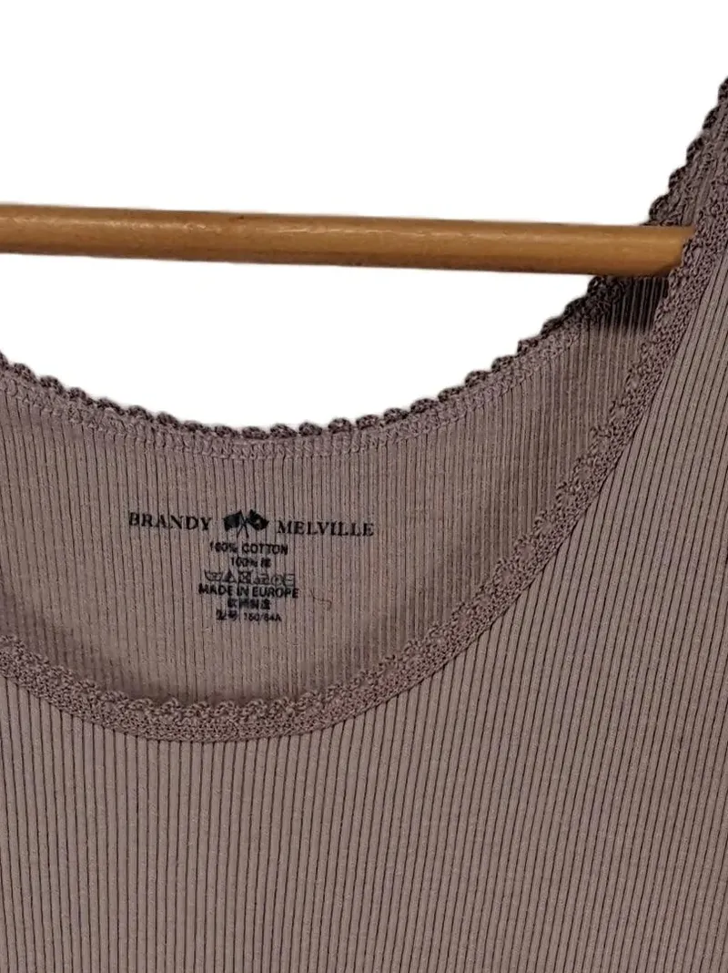 Brandy Melville Tanktop Damen Gr. S Beige Rippstrick Spitze Basic 3