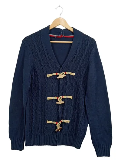 El Ganso Herren Strickjacke Knebelknöpfe Zopfmuster Navy Blau Gr. M
