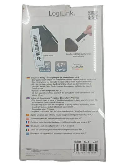 LogiLink Handy-Tasche Smartphone Hülle bis 4,7 Zoll Magnetverschluss Schwarz