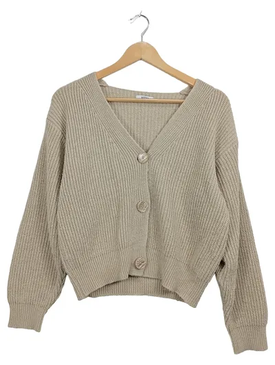 Addax Strickjacke Damen Gr. M Beige V-Ausschnitt Knopfleiste Casual
