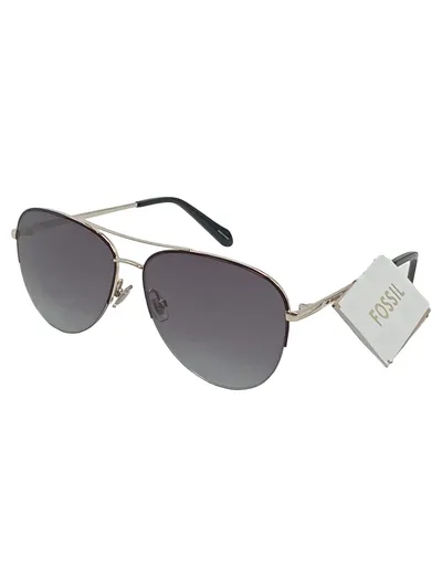 Fossil Sonnenbrille Aviator Damen Metall Grau Silber NEU