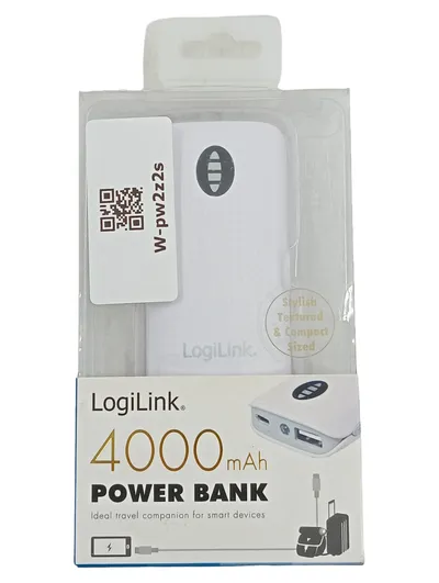 LogiLink Powerbank 4000mAh PA0126 Weiß Externer Akku USB LED Taschenlampe