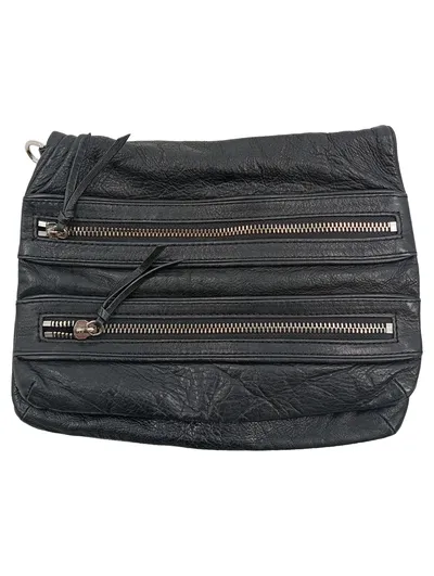 Zara Schwarze Leder Clutch Damen Tasche Reißverschluss Urban