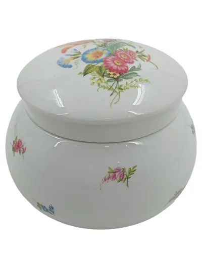 Seltmann Weiden Porzellan Dekodose Blumenmotiv Weiß mit Deckel 11cm