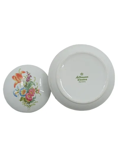 Seltmann Weiden Porzellan Dekodose Blumenmotiv Weiß mit Deckel 11cm