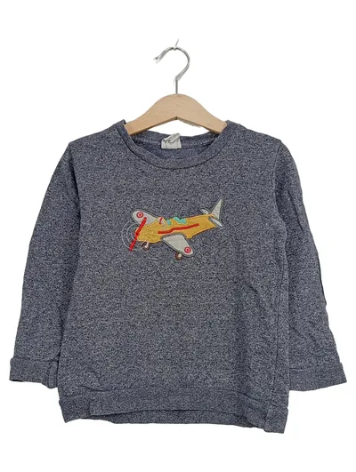 ALANA Kinder Pullover Gr. 104 Grau Flugzeug Applikation 100% Baumwolle