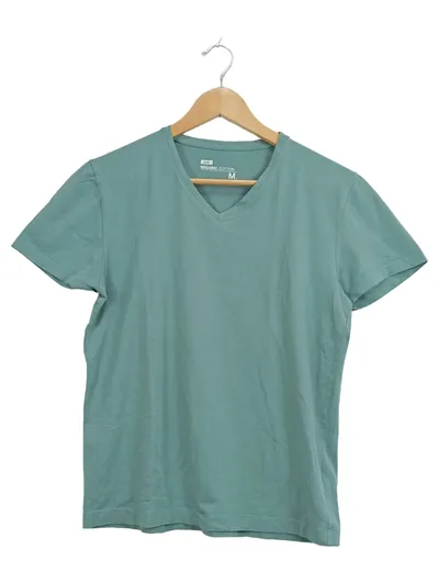 WE Fashion Herren T-Shirt V-Ausschnitt Türkis Gr. M Organic Cotton