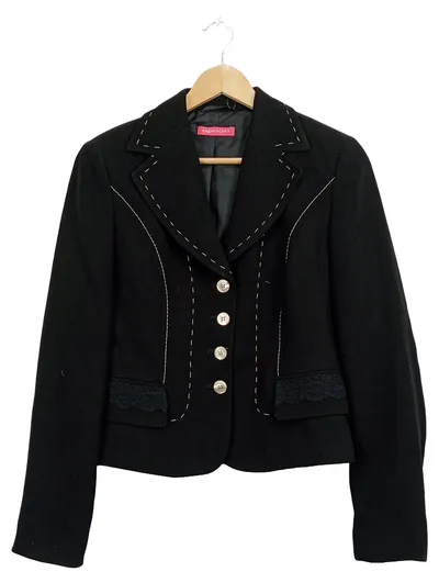 Apriori Damen Blazer Gr. 38 Schwarz Ziernähte Spitze Elegant