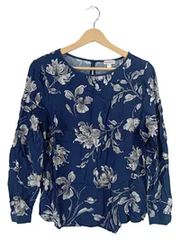 Alba Moda Damen Langarmshirt Bluse Gr. 38 Blau Blumenmuster Viskose 1