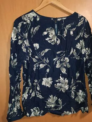 Alba Moda Damen Langarmshirt Bluse Gr. 38 Blau Blumenmuster Viskose 2