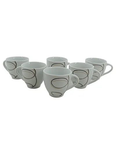 KHG Kaffeetassen Set 6 Stück Porzellan Weiß Modernes Design 250ml