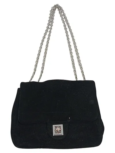 Buffalo Schwarze Samt Handtasche Damen Schultertasche Silberkette Elegant