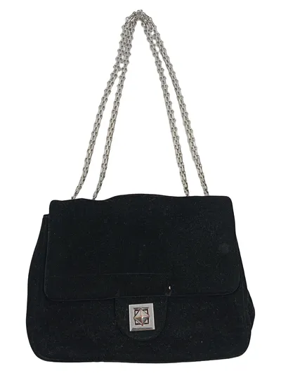 Buffalo Schwarze Samt Handtasche Damen Schultertasche Silberkette Elegant