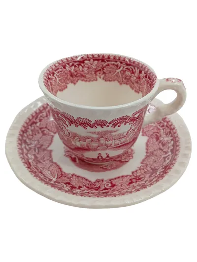 Mason's Patent Ironstone Vista Tasse Unterteller Rot Weiß England Vintage