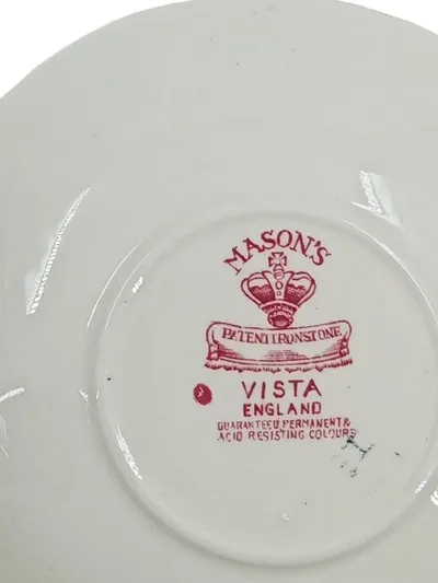 Mason's Patent Ironstone Vista Tasse Unterteller Rot Weiß England Vintage