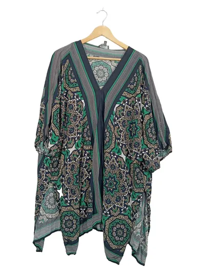 Ulla Popken Kaftan Kleid Damen Gr. UNI Bohemian Muster Mehrfarbig Viskose