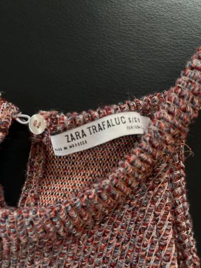 Zara Trafaluc Damen Crop Top Fransen Strick Mehrfarbig Gr. S Bohemian