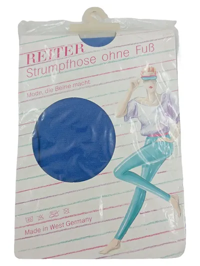 Reiter Strumpfhose ohne Fuß Damen Gr. 42-44 Blau Lagune 95% Polyamid Retro
