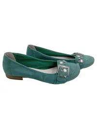 Marco Tozzi Damen Ballerinas Türkis Gr. 39 Strass Schnalle Wildleder-Optik 1