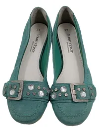 Marco Tozzi Damen Ballerinas Türkis Gr. 39 Strass Schnalle Wildleder-Optik 2
